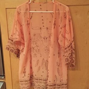Sheer peach and brown kimono style cover up size S